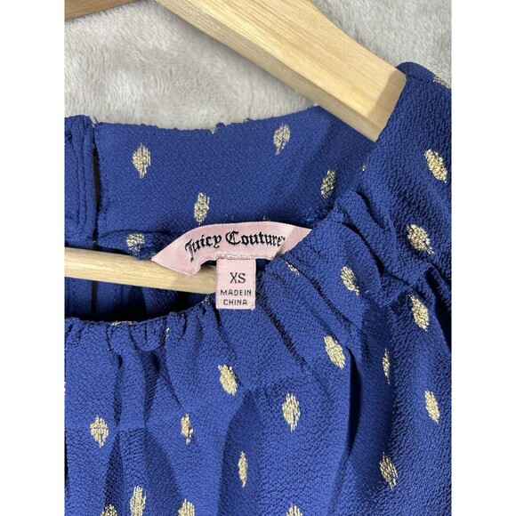Juicy Couture Navy & Gold Polka Dots Tie Sides High Neck Dress Women’s XS - Picture 6 of 11